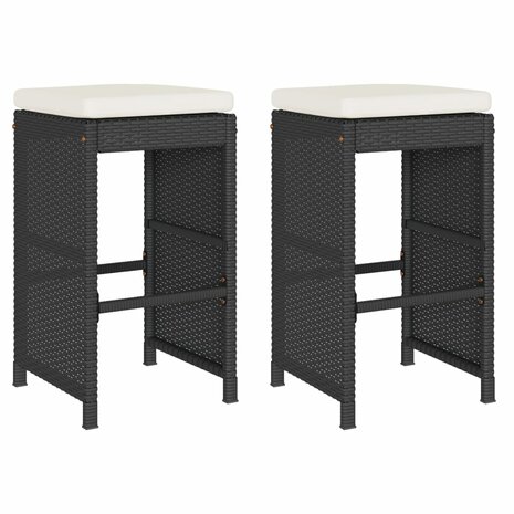 Tuinbarkrukken met kussens 2 st poly rattan zwart