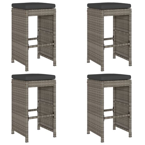 Tuinbarkrukken met kussens 4 st poly rattan grijs