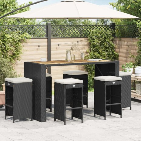 Tuinbarkrukken met kussens 6 st poly rattan zwart