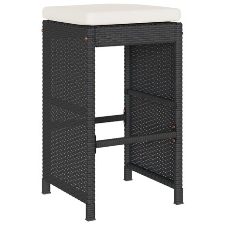 Tuinbarkrukken met kussens 6 st poly rattan zwart