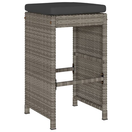 Tuinbarkrukken met kussens 6 st poly rattan grijs