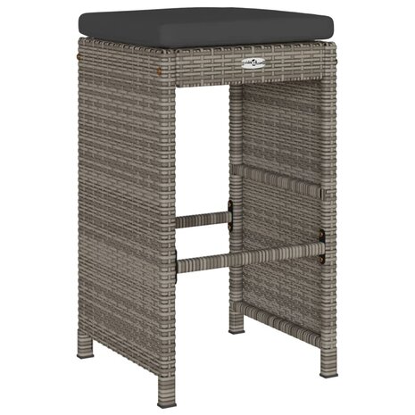 Tuinbarkrukken met kussens 6 st poly rattan grijs