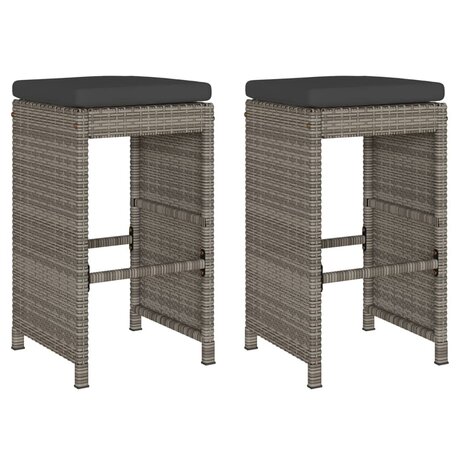 Tuinbarkrukken met kussens 2 st poly rattan grijs