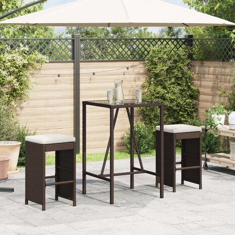 Tuinbarkrukken 2 st met kussens poly rattan bruin