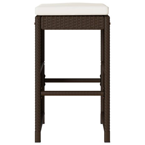 Tuinbarkrukken 2 st met kussens poly rattan bruin