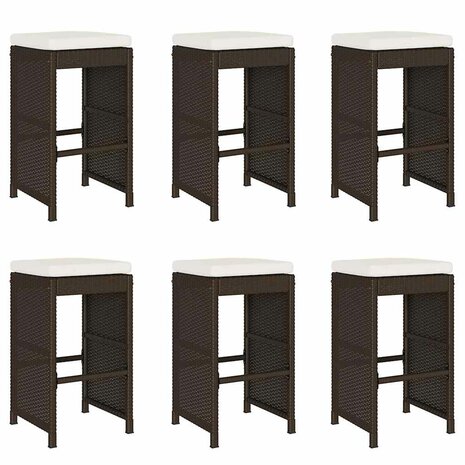 Tuinbarkrukken 6 st met kussens poly rattan bruin