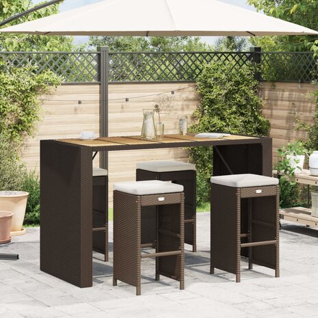 Tuinbarkrukken met kussens 4 st poly rattan bruin