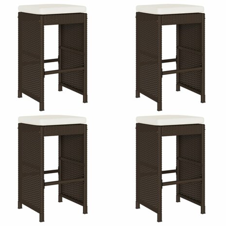 Tuinbarkrukken met kussens 4 st poly rattan bruin