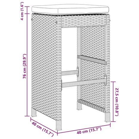 Tuinbarkrukken met kussens 4 st poly rattan bruin