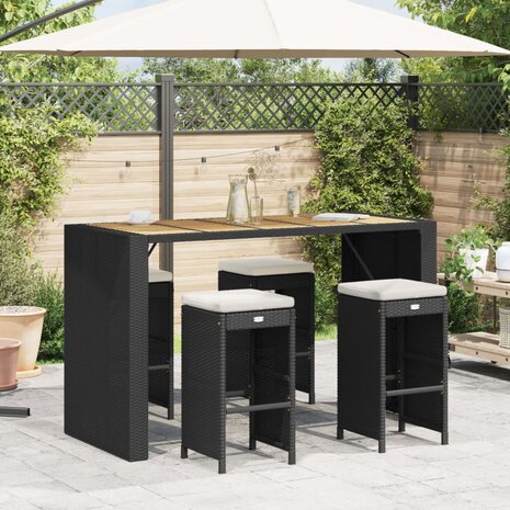 Tuinbarkrukken met kussens 4 st poly rattan zwart