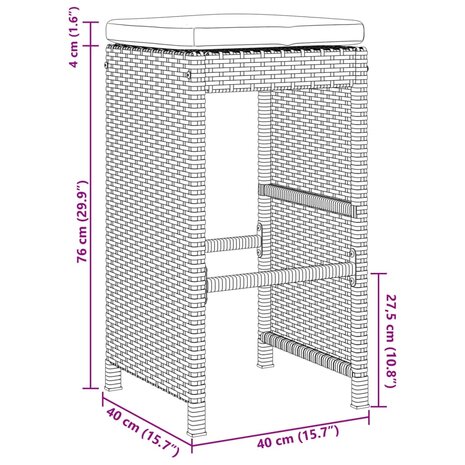 Tuinbarkrukken met kussens 4 st poly rattan zwart