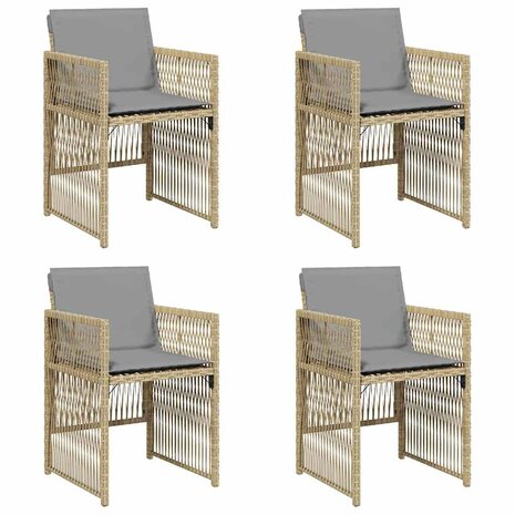 Tuinstoelen 4 st met kussens poly rattan gemengd beige