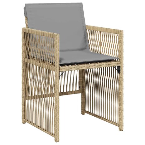 Tuinstoelen 4 st met kussens poly rattan gemengd beige