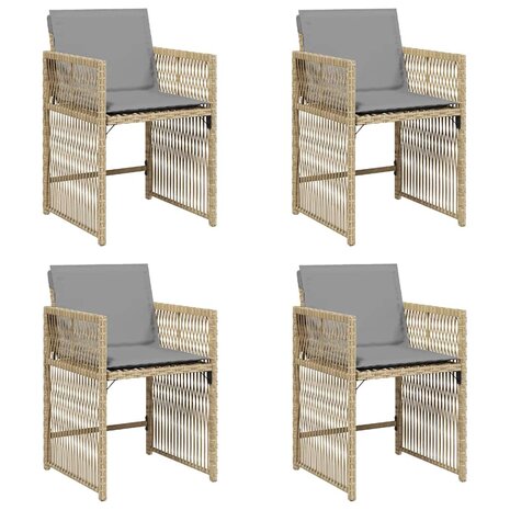 Tuinstoelen 4 st met kussens poly rattan gemengd beige