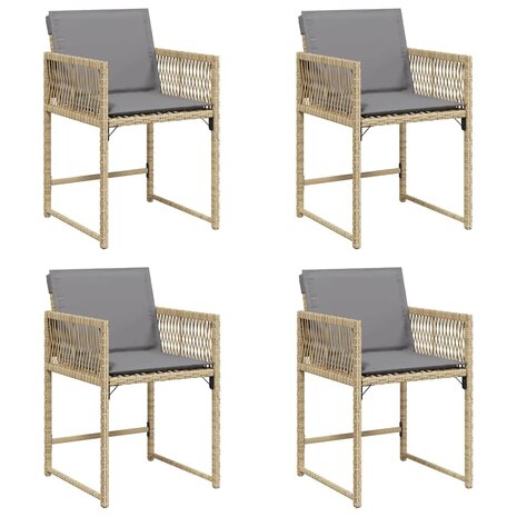 Tuinstoelen 4 st met kussens poly rattan gemengd beige