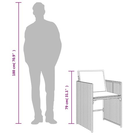 Tuinstoelen 4 st met kussens poly rattan grijs