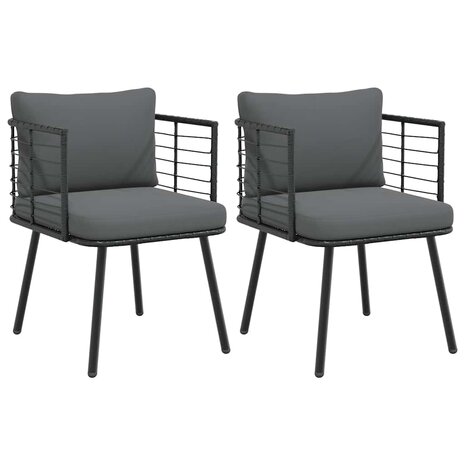 Tuinstoelen 2 st met kussens poly rattan zwart