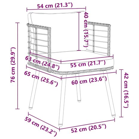 Tuinstoelen 2 st met kussens poly rattan naturel