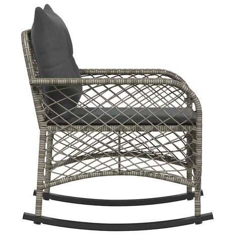 Tuinschommelstoel met kussens poly rattan grijs