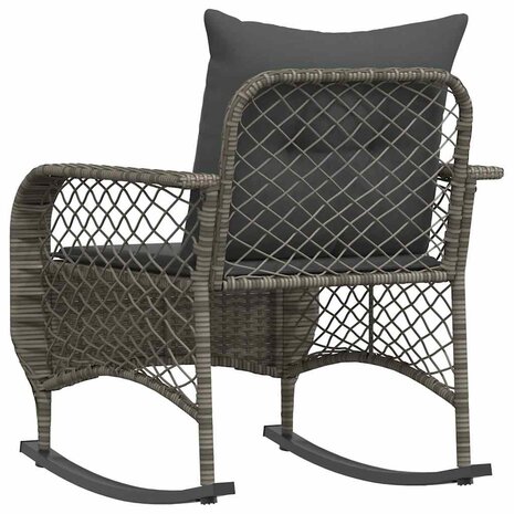 Tuinschommelstoel met kussens poly rattan grijs