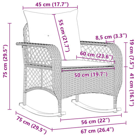 Tuinschommelstoel met kussens poly rattan grijs