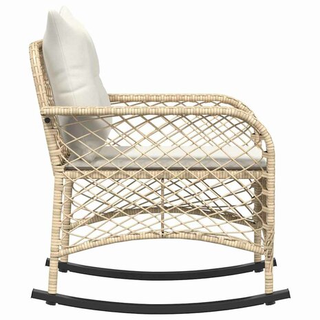 Tuinschommelstoel met kussens poly rattan beige