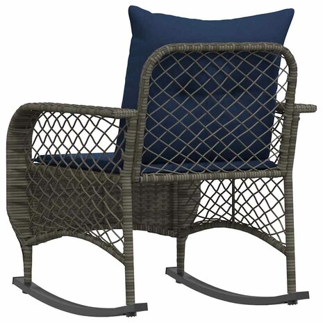 Tuinschommelstoel met kussens poly rattan grijs