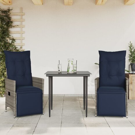 Tuinstoelen 2 st verstelbaar met kussens poly rattan grijs