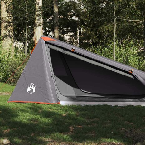 Tunneltent 1-persoons waterdicht grijs en oranje