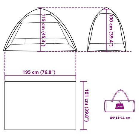 strandtent 2-persoons waterdicht snelontgrendeling grijs