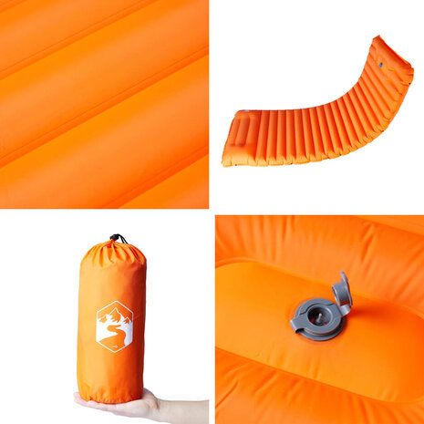 Kampeermatras met kussen zelfopblazend 1-persoons oranje