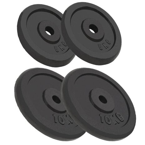 Halterschijven 4 st 2x10 kg en 2x5 kg gietijzer