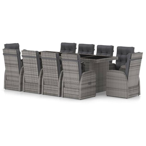 11-delige Tuinset met kussens poly rattan grijs