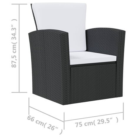 16-delige Loungeset met kussens poly rattan zwart