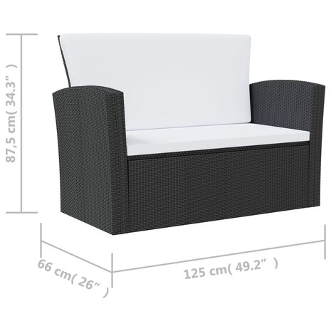 16-delige Loungeset met kussens poly rattan zwart