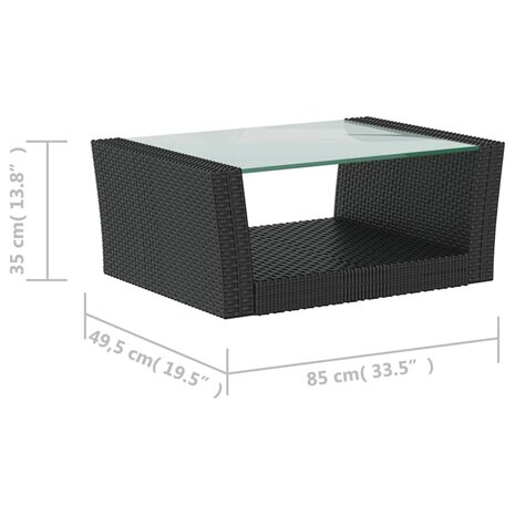 16-delige Loungeset met kussens poly rattan zwart