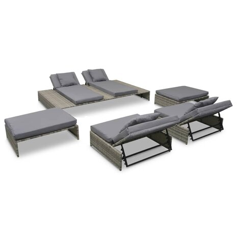 5-delige Loungeset met kussens poly rattan grijs