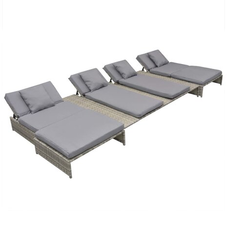 5-delige Loungeset met kussens poly rattan grijs