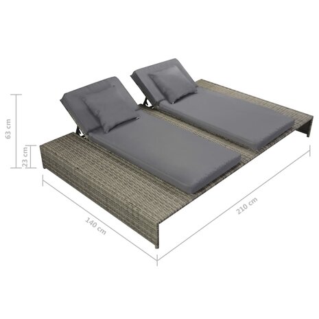 5-delige Loungeset met kussens poly rattan grijs