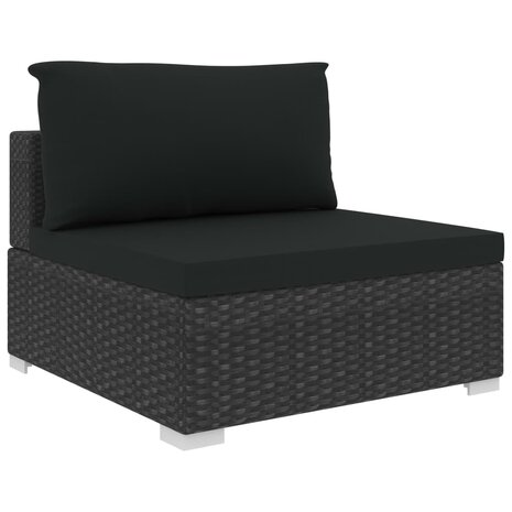 10-delige Loungeset met kussens poly rattan zwart