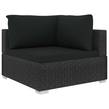 10-delige Loungeset met kussens poly rattan zwart