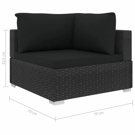 10-delige Loungeset met kussens poly rattan zwart