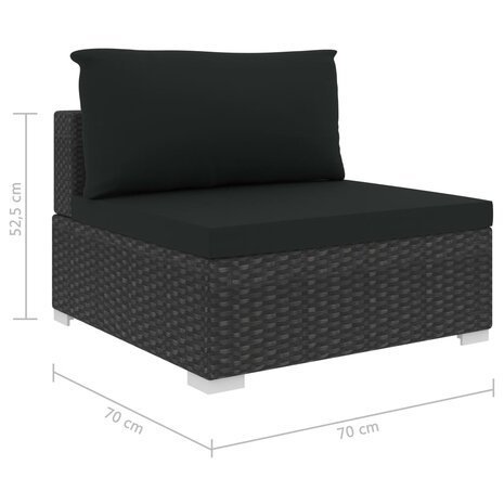 10-delige Loungeset met kussens poly rattan zwart