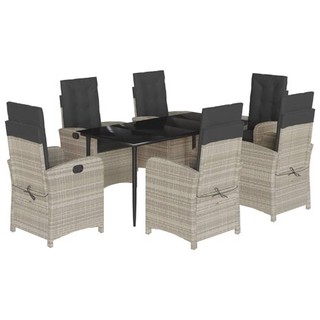 7-delige Tuinset met kussens poly rattan grijs