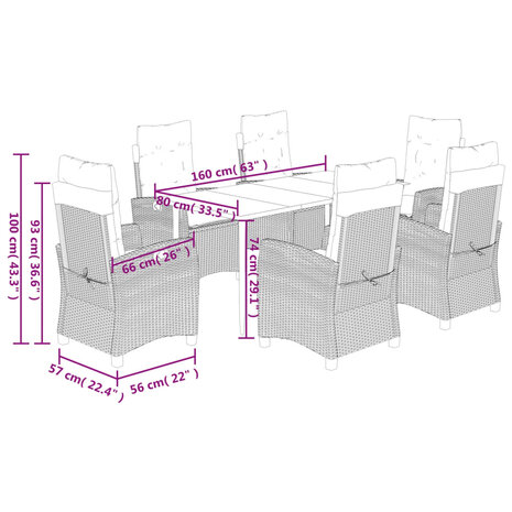 7-delige Tuinset met kussens poly rattan grijs