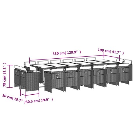 17-delige Tuinset met kussens poly rattan grijs