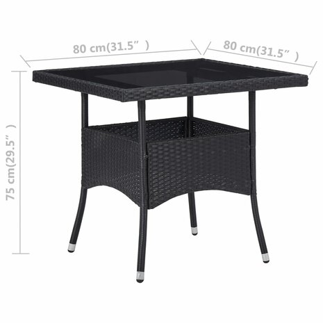 3-delige Tuinset poly rattan en acaciahout zwart