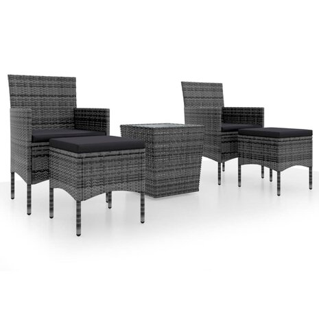 5-delige Bistroset poly rattan en gehard glas grijs