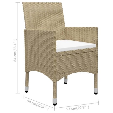 3-delige Bistroset poly rattan en gehard glas beige