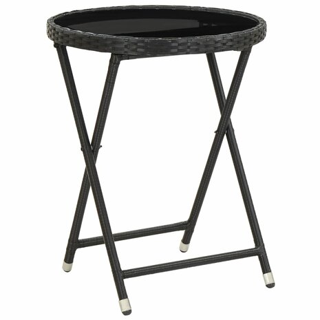 5-delige Bistroset poly rattan en gehard glas zwart